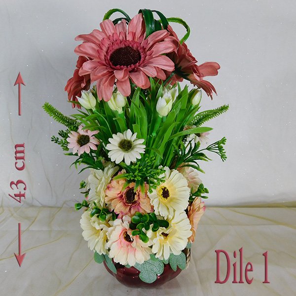 Artificial flower arrangement Dile in premium red glass vase
