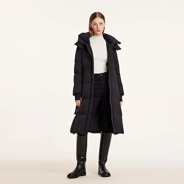 Hooded Gathered Waist Goose Down Coat
