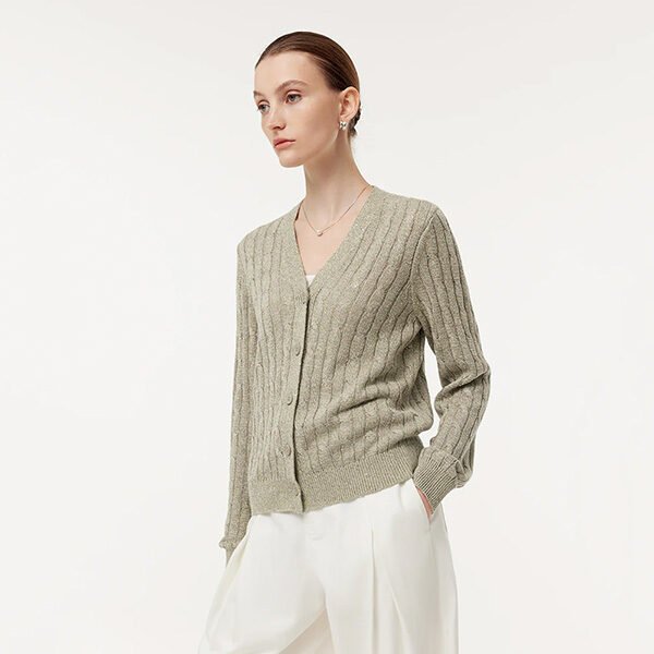 Linen Sequins Openwork Women Knit Cardigan (3) Linen Sequins Openwork Women Knit Cardigan
