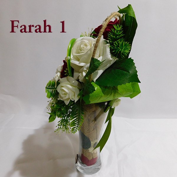 Artificial Flower Bouquet Farah with red white roses and heart frame