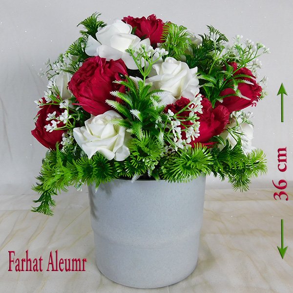 Artificial Flower Arrangement Farhat Aleumr with red and white roses