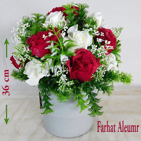 Artificial Flower Arrangement Farhat Aleumr with red and white roses