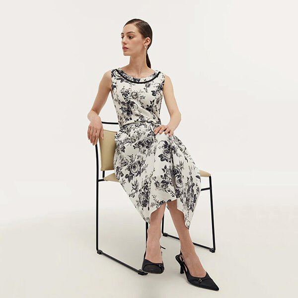 Tencel Floral Print Midi Vest Dress with Belt