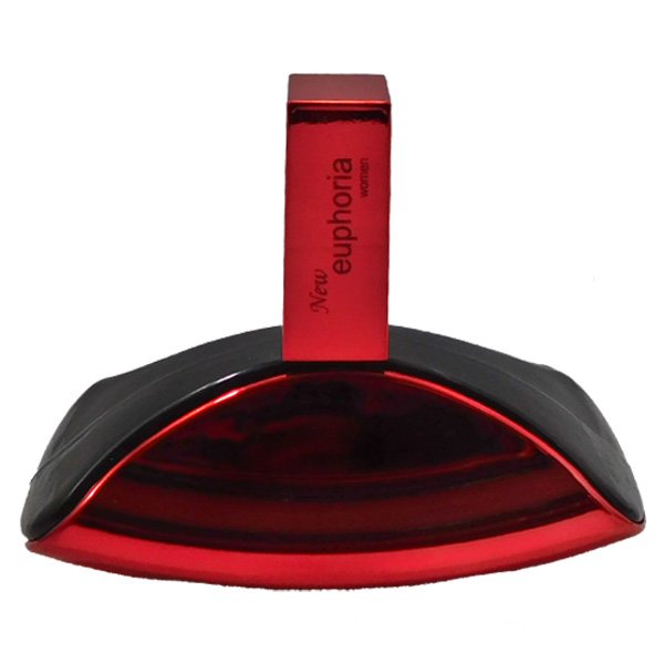 Euphoria Perfume For Women Red edition sculptural curved bottle close-up by Golden