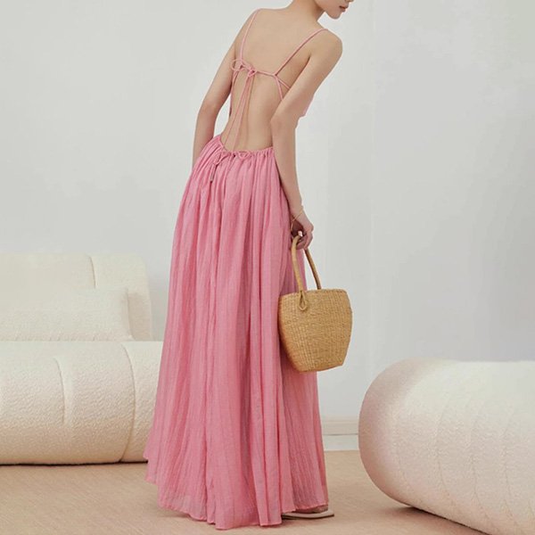 Pink Bare Back Suspenders Maxi Dress 2