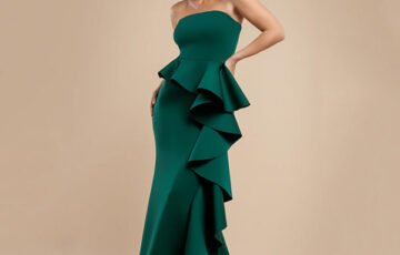 Goddiva Boobtube Peplum Maxi Dress-Emerald (1)