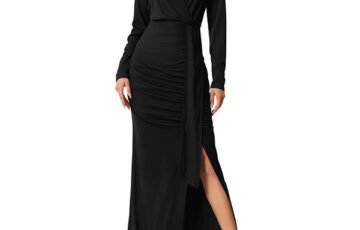 Long Sleeve V Neck Ruched Maxi Dress (1)