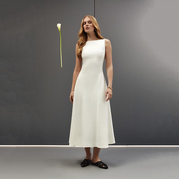 Milky Midi Dress with Flared Skirt 6