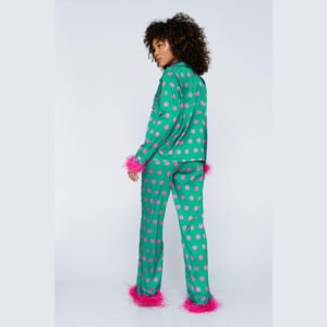 Polka Dot Feather Trim Pajama Set 3