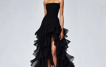 Zapaka Black Strapless Tiered Ruffle Dress (1)