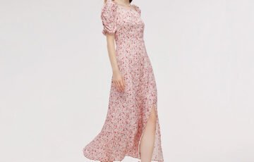 Floral Print Ruched Sleeve Maxi Dress-Beige (4)