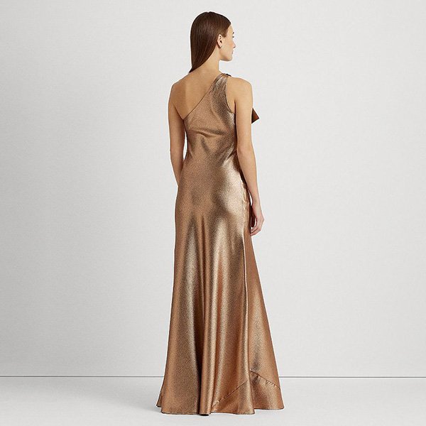 Metallic Charmeuse One Shoulder Gown 5