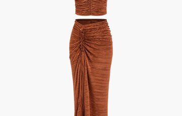Ruched Bustier Crop And Draped Skirt Set (6)