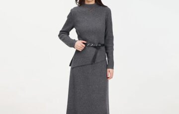 Wool Blend Mock Neck Sweater A-Line Skirt Set (2)
