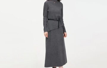 Wool Blend Mock Neck Sweater A-Line Skirt Set (3)