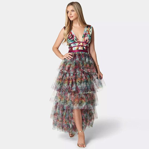 Bebe Tiered Mesh Maxi Dress (1)