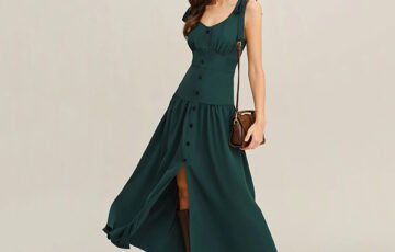 Green Ruched V-Neck Maxi Dress (1)