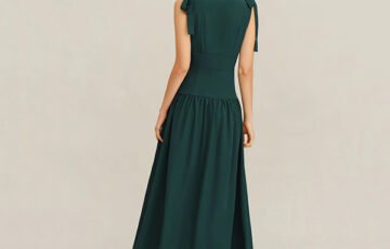 Green Ruched V-Neck Maxi Dress (3)