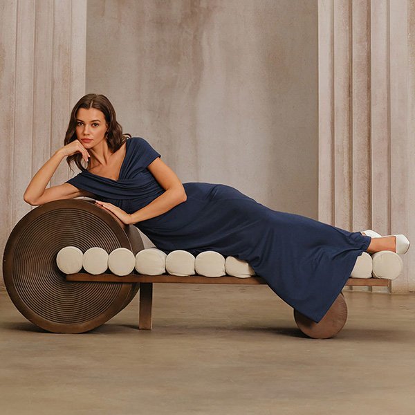Navy Drop Shoulder Ruched Maxi Dress