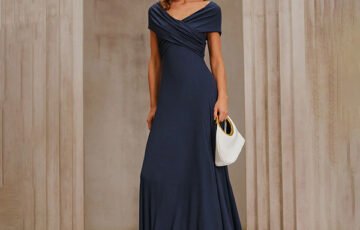 Navy Drop Shoulder Ruched Maxi Dress (4)