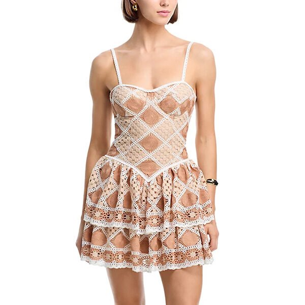 PatBO Crochet Mini Dress-Beige