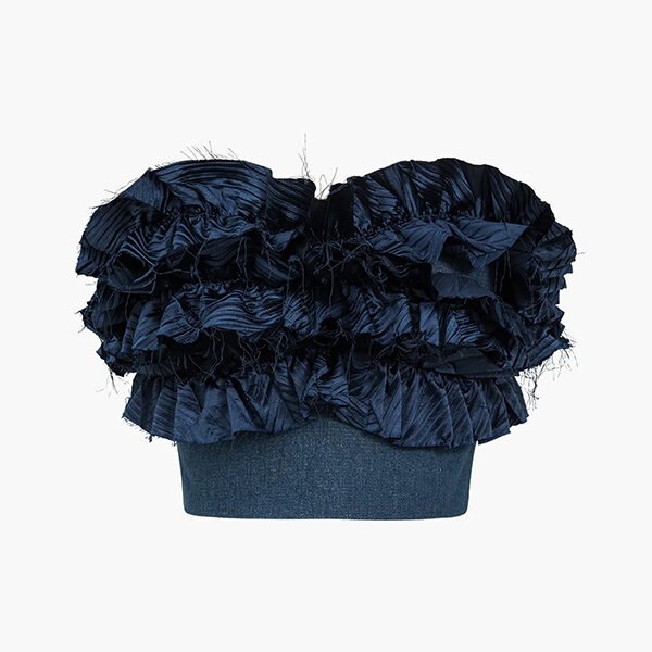 Ruched Zipper Denim Tube Top