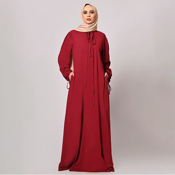 Stylish Maroon Abaya with Pockets 2