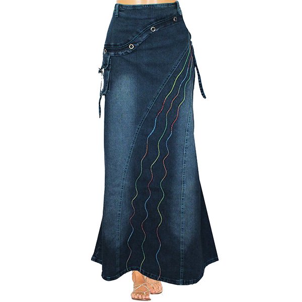 Wavy Pattern Fishtail Maxi Skirt