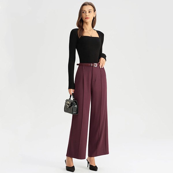 Wine Red Office Straight Pants