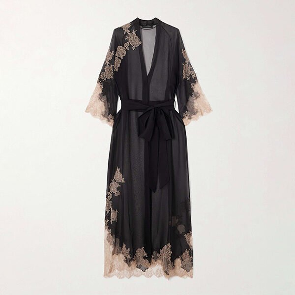 CARINE GILSON Lace-Trimmed Silk Chiffon Robe (1) CARINE GILSON Lace-Trimmed Silk Chiffon Robe