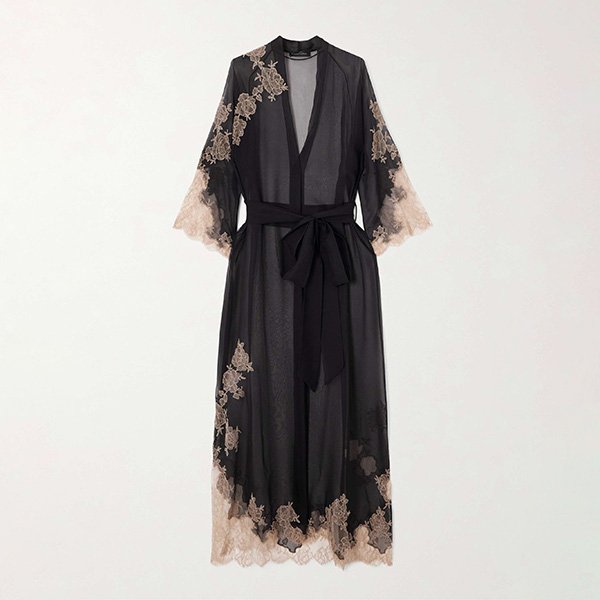 CARINE GILSON Lace-Trimmed Silk Chiffon Robe (1)