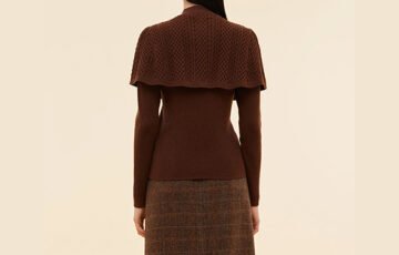 Coffee Brown Lyocell Knit Top And Cape Set (4)