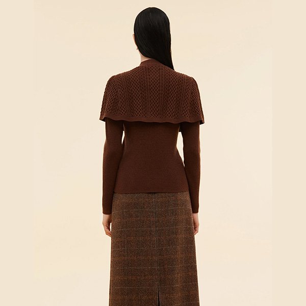 Coffee Brown Lyocell Knit Top And Cape Set (4)