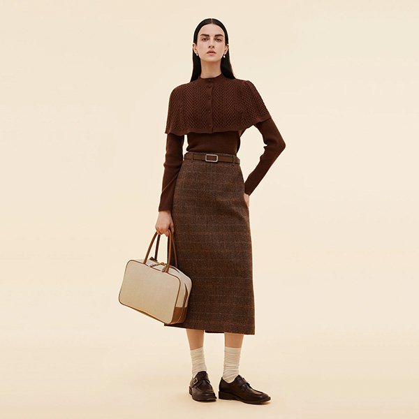 Coffee Brown Lyocell Knit Top And Cape Set (5)