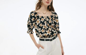 Cotton Floral Convertible Neck Tunic-Black-Gold (8)