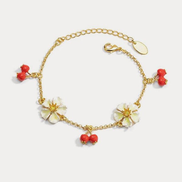 Cranberry Flowers Enamel Bracelet-18K Gold Cranberry Flowers Enamel Bracelet-18K Gold