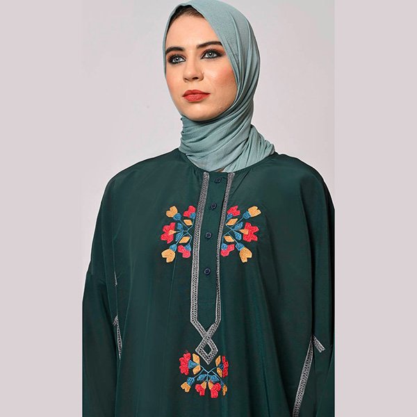 Hunter Green Embroidered Pheran like Abaya 2