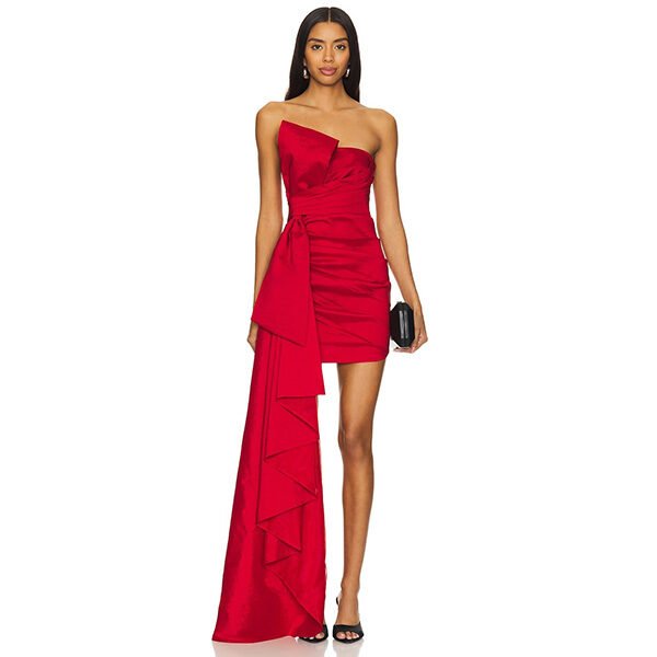 Jasmeet Mini Dress-Dark Red Sateen (1)