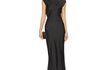 Norma Kamali Sleeveless Drape Gown-Black Satin (1)