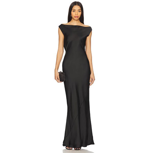 Norma Kamali Sleeveless Drape Gown-Black Satin (1)