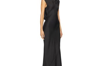 Norma Kamali Sleeveless Drape Gown-Black Satin (2)