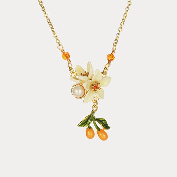 Orange Blossom Enamel Necklace-18K Gold Orange Blossom Enamel Necklace-18K Gold
