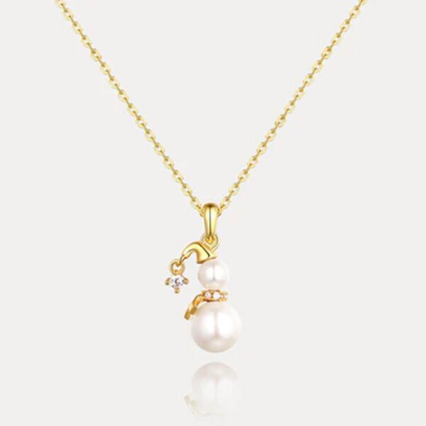 Snowman Pearl Necklace-9K Gold