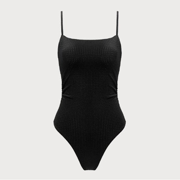 Black Textured Backless One Piece Swimsuit 1