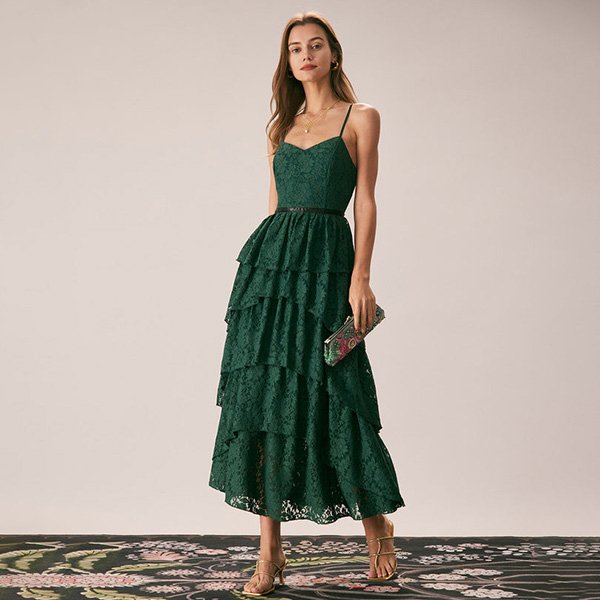 Green Sweetheart Neck Lace Maxi Dress 1