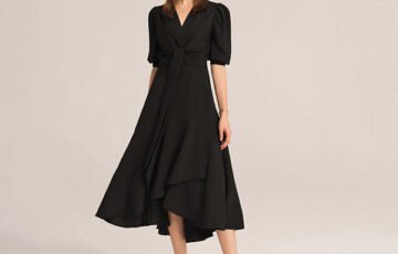 V-Neck 34 Sleeve Midi Dress Black (1)