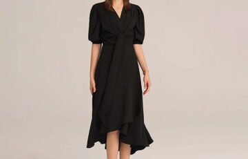 V-Neck 34 Sleeve Midi Dress Black (2)