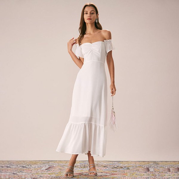 White Off The Shoulder Ruffle Maxi 1