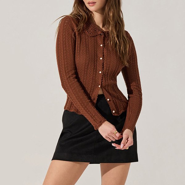 ASTR Label Ottilie Cotton Cardigan in Brown 1 ASTR Label Ottilie Cotton Cardigan in Brown