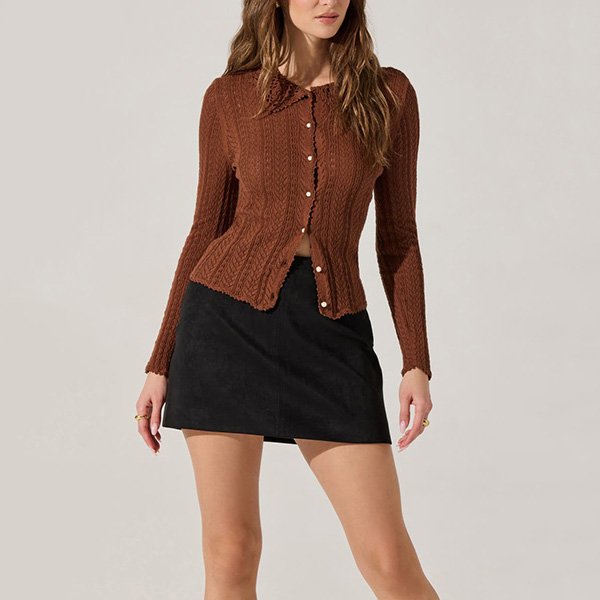 ASTR Label Ottilie Cotton Cardigan in Brown 2 ASTR Label Ottilie Cotton Cardigan in Brown - Image 2